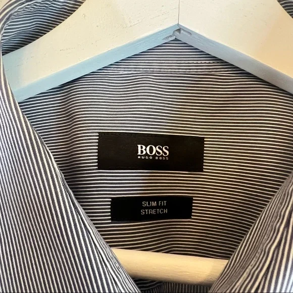 Hugo Boss Men’s Black Label Blue White Striped Shirt Sz 43/17 - Picture 7 of 13